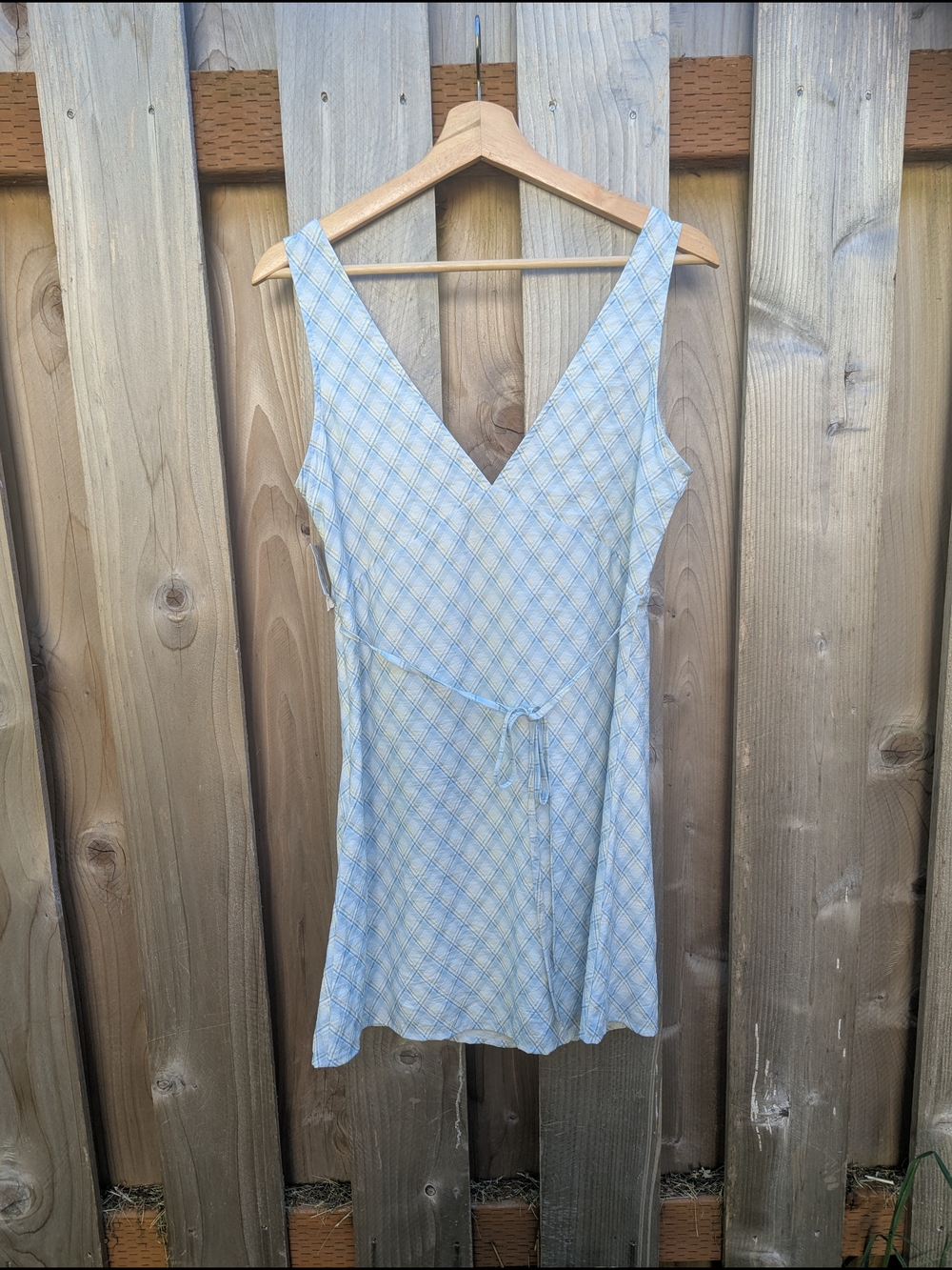 NWT Pacsun Plaid V-Neck Dress in Light Blue - Picture 3 of 4